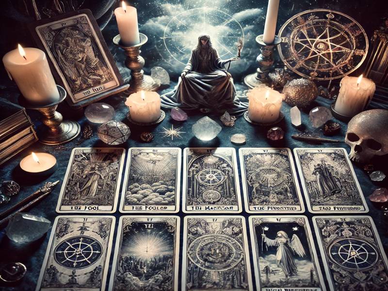 Tarot divination cards spread for spiritual guidance and fortune-telling | Mystical tarot reading with symbolism and meanings